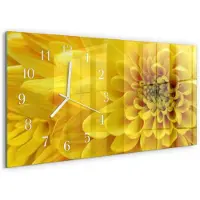 Tulup Wandklok - Chrysant Gekleurde Glazen Klok - 60x30 cm - Geel Glazen Klok Met Print - Witte Handen - Rechthoekige Wandklok - Moderne Wandklok Glas - Wandklok Glas Decoratie