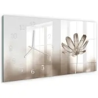 Tulup Wandklok - Bloem Decoratieve Glazen Klok - 60x30 cm - Beige Glazen Wandklok Design - Witte Handen - Rechthoekige Wandklok - Glazen Klok Met Print - Wandklok Glas Met Motief