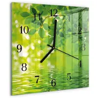 Drukarnia Piga Wandklok - Bladeren Glazen Wandklok Design - 30x30 cm - Groente Klok Glas Met Opdruk - Zwarte Handen - Vierkante Wandklok - Wandklok Glas Decoratie - Gekleurde Glazen Klok