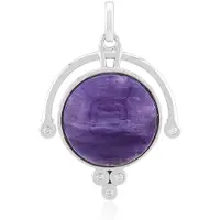 Cavill - Zilveren Hanger met Ronde Charoite Cabochon 9,677 ct & Zirkonen 0,094 ct - 925 Sterling Zilver - Handgemaakt - Paars - Tijdloze Elegantie