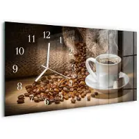 Tulup Wandklok - Koffie Glazen Klok Met Print - 60x30 cm - Bruin Moderne Glazen Wandklok - Witte Handen - Rechthoekige Wandklok - Decoratieve Glazen Klok - Glazen Wandklok Design