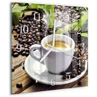 Drukarnia Piga Wandklok - Kopje koffie Decoratieve Glazen Klok - 30x30 cm - Veelkleurig Glazen Wandklok Design - Witte Handen - Vierkante Wandklok - Decoratieve Glazen Klok - Glazen Wandklok Design
