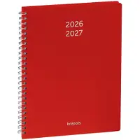 Brepols agenda 2026-2027 - Prevision POLYPROP - Schoolagenda - 1 week op 2 pagina's - Wire-O - Weekoverzicht - Rood - 17.1 x 22 cm