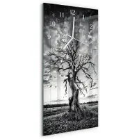 Tulup Wandklok - Boom Wandklok Glas Met Motief - 30x60 cm - Grijs Decoratieve Glazen Klok - Witte Handen - Rechthoekige Wandklok - Glazen Klok Met Print - Wandklok Glas Met Motief