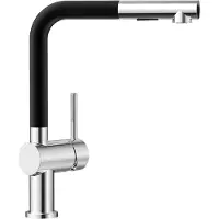 CECIPA MAX Uittrekbare Keukenkraan Zwart+Chroom - L-ontwerp - 2 Straalstanden - 40 cm Uittrekbereik - 304 RVS - 360° Draaibaar
