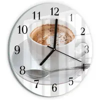 Tulup Wandklok - Koffie Glazen Wandklok Design - 30fi cm - Wit Klok Glas Met Opdruk - Zwarte Handen - Ronde Wandklok - Wandklok Glas Met Motief - Decoratieve Glazen Klok