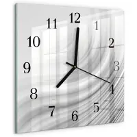 Drukarnia Piga Wandklok - Abstractie Glazen Klok Met Print - 30x30 cm - Wit Moderne Glazen Wandklok - Zwarte Handen - Vierkante Wandklok - Decoratieve Glazen Klok - Glazen Wandklok Design