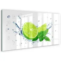 Tulup Wandklok - Citroenmunt Moderne Glazen Wandklok - 60x30 cm - Groente Wandklok Glas Met Motief - Witte Handen - Rechthoekige Wandklok - Gekleurde Glazen Klok - Glazen Klok Met Print
