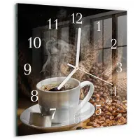Drukarnia Piga Wandklok - Koffie Glazen Wandklok Design - 30x30 cm - Bruin Klok Glas Met Opdruk - Witte Handen - Vierkante Wandklok - Wandklok Glas Met Motief - Decoratieve Glazen Klok