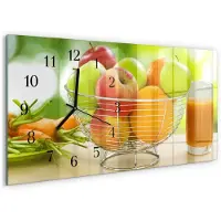 Tulup Wandklok - Fruit en sap Moderne Glazen Wandklok - 60x30 cm - Groente Wandklok Glas Met Motief - Zwarte Handen - Rechthoekige Wandklok - Glazen Klok Met Print - Wandklok Glas Met Motief