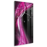 Tulup Wandklok - Abstracte lijnen Decoratieve Glazen Klok - 30x60 cm - Paars Glazen Wandklok Design - Witte Handen - Rechthoekige Wandklok - Gekleurde Glazen Klok - Glazen Klok Met Print