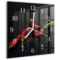 Drukarnia Piga Wandklok - Chilipepers Glazen Klok Met Print - 30x30 cm - Zwart Moderne Glazen Wandklok - Witte Handen - Vierkante Wandklok - Glazen Wandklok Design - Klok Glas Met Opdruk