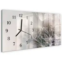 Tulup Wandklok - Paardebloem Klok Glas Met Opdruk - 60x30 cm - Grijs Moderne Wandklok Glas - Zwarte Handen - Rechthoekige Wandklok - Klok Glas Met Opdruk - Moderne Wandklok Glas