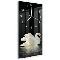 Tulup Wandklok - Zwaan Klok Glas Met Opdruk - 30x60 cm - Veelkleurig Moderne Wandklok Glas - Witte Handen - Rechthoekige Wandklok - Glazen Wandklok Design - Klok Glas Met Opdruk