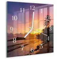 Drukarnia Piga Wandklok - Zonsondergang Wandklok Glas Decoratie - 30x30 cm - Veelkleurig Gekleurde Glazen Klok - Witte Handen - Vierkante Wandklok - Glazen Klok Met Print - Wandklok Glas Met Motief