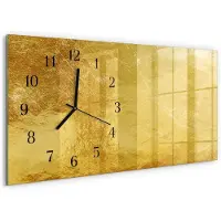 Tulup Wandklok - Metaalachtige textuur Wandklok Glas Decoratie - 60x30 cm - Geel Gekleurde Glazen Klok - Zwarte Handen - Rechthoekige Wandklok - Moderne Wandklok Glas - Wandklok Glas Decoratie