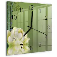 Drukarnia Piga Wandklok - Lelie Wandklok Glas Met Motief - 30x30 cm - Groente Decoratieve Glazen Klok - Zwarte Handen - Vierkante Wandklok - Wandklok Glas Met Motief - Decoratieve Glazen Klok