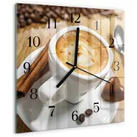 Drukarnia Piga Wandklok - Koffie Wandklok Glas Met Motief - 30x30 cm - Bruin Decoratieve Glazen Klok - Zwarte Handen - Vierkante Wandklok - Gekleurde Glazen Klok - Glazen Klok Met Print