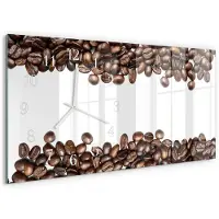 Tulup Wandklok - Koffiebonen Wandklok Glas Met Motief - 60x30 cm - Bruin Decoratieve Glazen Klok - Witte Handen - Rechthoekige Wandklok - Klok Glas Met Opdruk - Moderne Wandklok Glas