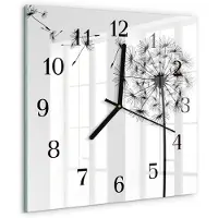 Drukarnia Piga Wandklok - Paardebloem Moderne Wandklok Glas - 30x30 cm - Zwart-wit Wandklok Glas Decoratie - Zwarte Handen - Vierkante Wandklok - Gekleurde Glazen Klok - Glazen Klok Met Print