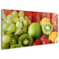 Tulup Wandklok - Fruit Wandklok Glas Decoratie - 60x30 cm - Groente Gekleurde Glazen Klok - Witte Handen - Rechthoekige Wandklok - Decoratieve Glazen Klok - Glazen Wandklok Design