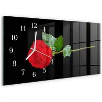 Tulup Wandklok - Roos Moderne Glazen Wandklok - 60x30 cm - Zwart Wandklok Glas Met Motief - Witte Handen - Rechthoekige Wandklok - Wandklok Glas Decoratie - Gekleurde Glazen Klok