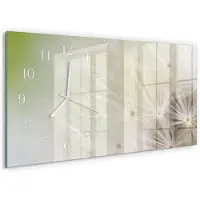 Tulup Wandklok - Paardebloem Glazen Wandklok Design - 60x30 cm - Romig Klok Glas Met Opdruk - Witte Handen - Rechthoekige Wandklok - Glazen Klok Met Print - Wandklok Glas Met Motief