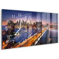 Tulup Wandklok - New York Wandklok Glas Met Motief - 60x30 cm - Paars Decoratieve Glazen Klok - Witte Handen - Rechthoekige Wandklok - Wandklok Glas Decoratie - Gekleurde Glazen Klok