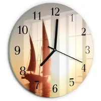 Tulup Wandklok - Zeilboot Decoratieve Glazen Klok - 30fi cm - Veelkleurig Glazen Wandklok Design - Zwarte Handen - Ronde Wandklok - Glazen Klok Met Print - Wandklok Glas Met Motief