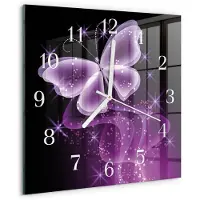 Drukarnia Piga Wandklok - Vlinder Wandklok Glas Met Motief - 30x30 cm - Paars Decoratieve Glazen Klok - Witte Handen - Vierkante Wandklok - Moderne Wandklok Glas - Wandklok Glas Decoratie
