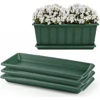 PlasticForte Plantenbak water onder opvangschaal - 3x - groen - rechthoek - 39 x 18 cm - Bloembakken