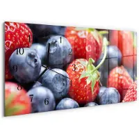 Tulup Wandklok - Bosvruchten Decoratieve Glazen Klok - 60x30 cm - Rood Glazen Wandklok Design - Zwarte Handen - Rechthoekige Wandklok - Glazen Wandklok Design - Klok Glas Met Opdruk