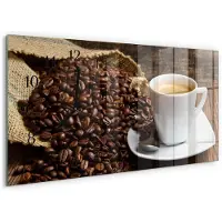 Tulup Wandklok - Koffie Gekleurde Glazen Klok - 60x30 cm - Bruin Glazen Klok Met Print - Zwarte Handen - Rechthoekige Wandklok - Wandklok Glas Decoratie - Gekleurde Glazen Klok