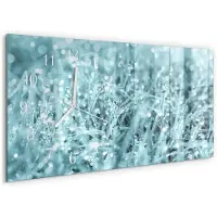 Tulup Wandklok - Koude dauw Moderne Wandklok Glas - 60x30 cm - Turkoois Wandklok Glas Decoratie - Witte Handen - Rechthoekige Wandklok - Decoratieve Glazen Klok - Glazen Wandklok Design