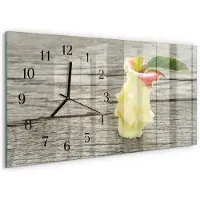 Tulup Wandklok - Apple-kern Decoratieve Glazen Klok - 60x30 cm - Beige Glazen Wandklok Design - Zwarte Handen - Rechthoekige Wandklok - Klok Glas Met Opdruk - Moderne Wandklok Glas