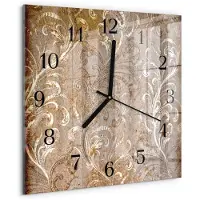 Drukarnia Piga Wandklok - Bloemenpatroon Klok Glas Met Opdruk - 30x30 cm - Bruin Moderne Wandklok Glas - Zwarte Handen - Vierkante Wandklok - Wandklok Glas Decoratie - Gekleurde Glazen Klok