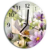 Tulup Wandklok - Cosmosbloemen Gekleurde Glazen Klok - 30fi cm - Roze Glazen Klok Met Print - Zwarte Handen - Ronde Wandklok - Gekleurde Glazen Klok - Glazen Klok Met Print