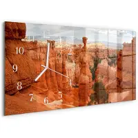 Tulup Wandklok - Bryce Canyon Glazen Wandklok Design - 60x30 cm - Oranje Klok Glas Met Opdruk - Witte Handen - Rechthoekige Wandklok - Decoratieve Glazen Klok - Glazen Wandklok Design