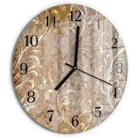Tulup Wandklok - Bloemenpatroon Moderne Wandklok Glas - 30fi cm - Bruin Wandklok Glas Decoratie - Zwarte Handen - Ronde Wandklok - Decoratieve Glazen Klok - Glazen Wandklok Design