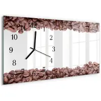 Tulup Wandklok - Koffiebonen Decoratieve Glazen Klok - 60x30 cm - Bruin Glazen Wandklok Design - Zwarte Handen - Rechthoekige Wandklok - Gekleurde Glazen Klok - Glazen Klok Met Print
