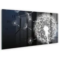 Tulup Wandklok - Paardebloem Decoratieve Glazen Klok - 60x30 cm - Marine Glazen Wandklok Design - Zwarte Handen - Rechthoekige Wandklok - Wandklok Glas Decoratie - Gekleurde Glazen Klok