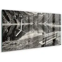 Tulup Wandklok - Vreedzame bergen Klok Glas Met Opdruk - 60x30 cm - Zwart-wit Moderne Wandklok Glas - Witte Handen - Rechthoekige Wandklok - Wandklok Glas Decoratie - Gekleurde Glazen Klok