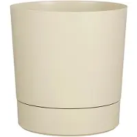 Mica Decorations Bloempot Coco - met onderschaal - beige - H34 x D33 cm - kunststof - buiten