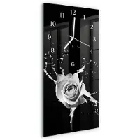 Tulup Wandklok - Roos Decoratieve Glazen Klok - 30x60 cm - Zwart Glazen Wandklok Design - Witte Handen - Rechthoekige Wandklok - Wandklok Glas Met Motief - Decoratieve Glazen Klok