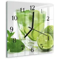 Drukarnia Piga Wandklok - Calciumcarbonaat Glazen Klok Met Print - 30x30 cm - Groente Moderne Glazen Wandklok - Zwarte Handen - Vierkante Wandklok - Glazen Klok Met Print - Wandklok Glas Met Motief