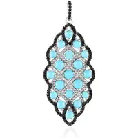 Cavill - Hanger 925 Sterling Zilver - Turkoois 4,26 ct Sleeping Beauty Cabochon - Zwarte Spinellen - Prong Zetting - Authentiek Turquoise Sieraad