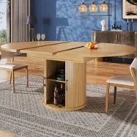 Ulife Uittrekbare ronde eettafel van hout, geschikt voor de eetkamer/keuken of het balkon, kan worden omgezet in een ovale vorm, geschikt voor 6 personen, afmetingen 118-158 cm, houtkleur
