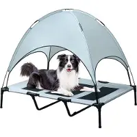 OEM Grote hondenmand-set, verhoogd, met een tentdak, duurzame 1680D Oxford-stof, hondenmand voor kampeeravonturen of stranddagen, met een aparte reistas, zilvergrijs.