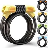 OEM Fietsslot, hoogwaardig fietsslot van 120 cm/12 mm, waterdicht en verstelbaar met een 5-cijferig slot, geschikt voor fietsen, motorfietsen en deuren, kleur: geel
