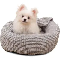 OEM Pluche hondenbed - Kalmerend donutvormig knuffelbed voor honden en katten - Warm, wasbaar en met antislipbodem